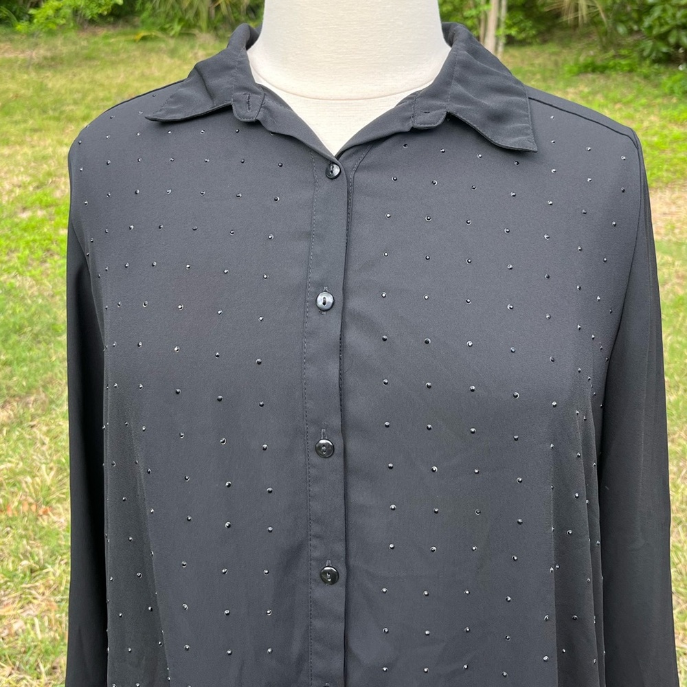 5/$20🛎️ Silky Rhinestone Button Up Top - Picture 2 of 7